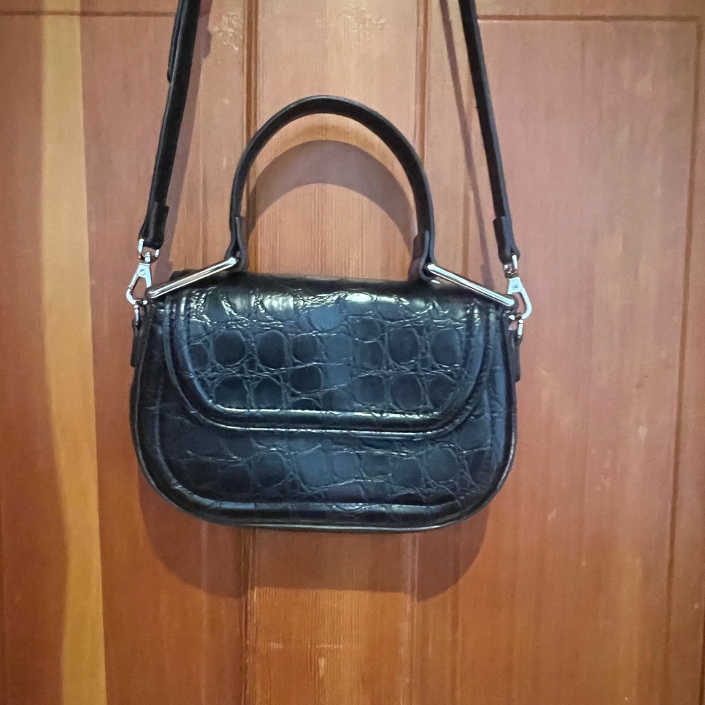 Zara Elegant Black Croc-Embossed crossbody bag satchel purse - Picture 8 of 14